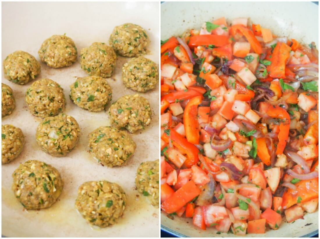 starting to cook meatballs and making sauce