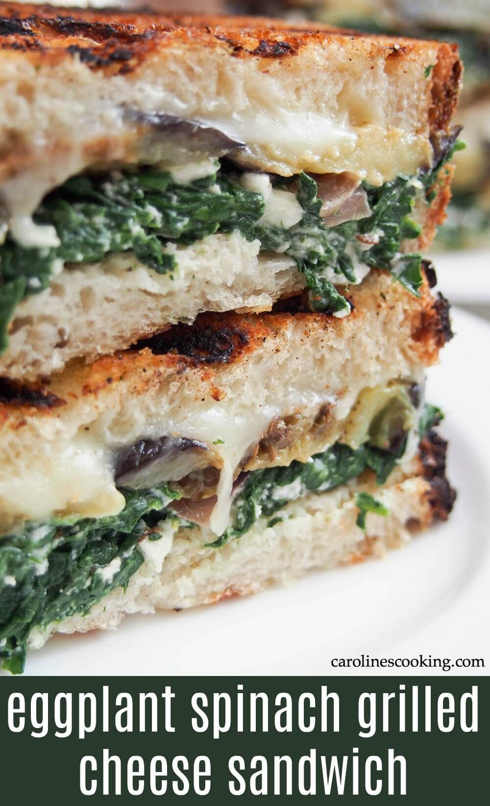 This eggplant spinach grilled cheese sandwich draws on Greek flavors for a deliciously cheesy vegetarian grilled cheese. It's hearty and filling, but without feeling too heavy since it's veggie-packed too! This eggplant spinach grilled cheese sandwich draws on Greek flavors for a deliciously cheesy vegetarian grilled cheese. It's hearty and filling, but without feeling too heavy since it's veggie-packed too! #grilledcheese #sandwich #vegetarian