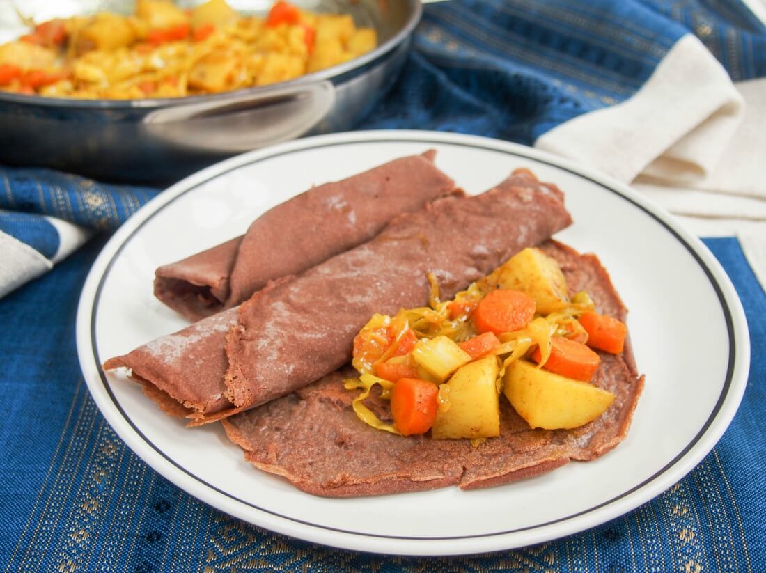 Ethiopian injera and tikel gomen