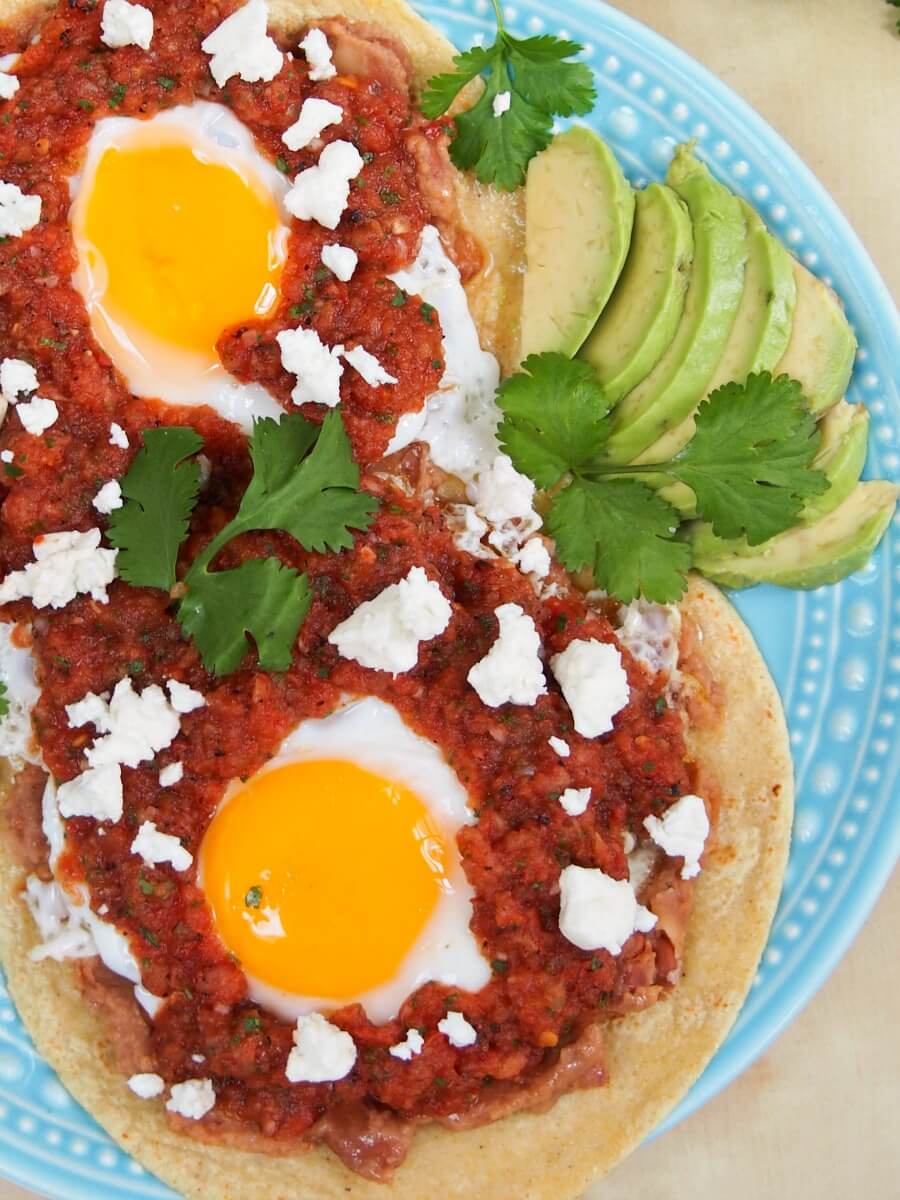 Huevos rancheros Huevos rancheros is such an easy breakfast/brunch or 'brinner' but so tasty with tortillas, eggs, beans and warm salsa. In less than 30mins!