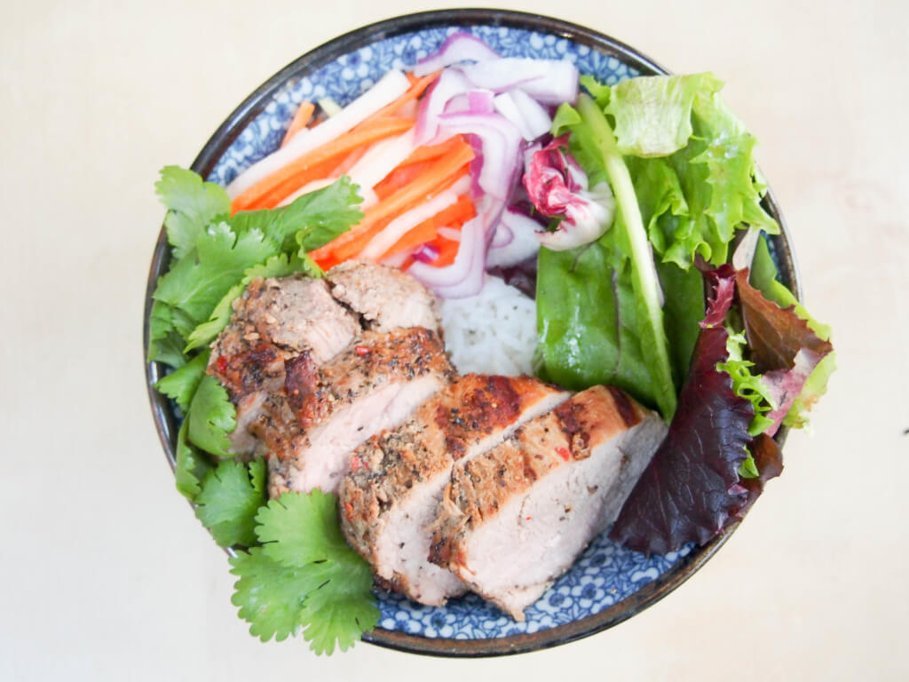This Vietnamese-style pork and rice bowl is a perfect quick meal - easy to make, full of flavor and the leftovers make a great bahn mi sandwich. Delicious!