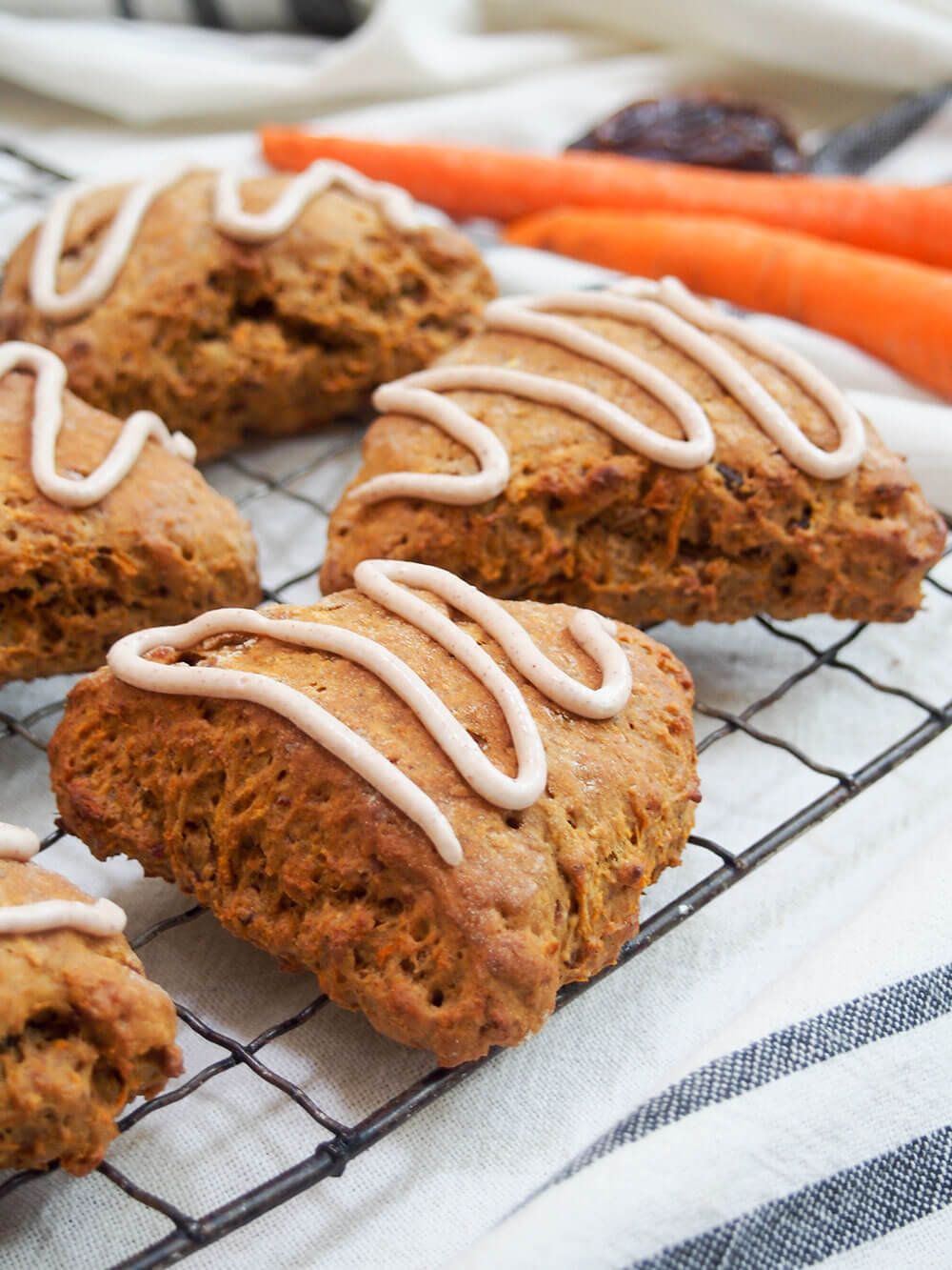 carrot cake scones on cooling rack