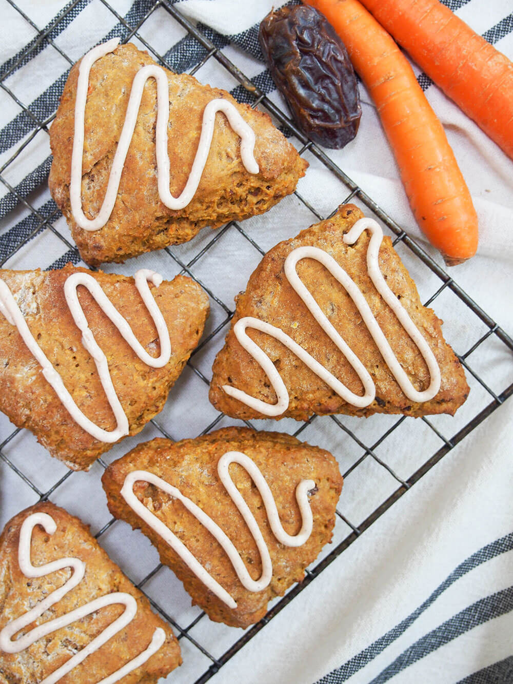 carrot cake scones on rack viewed from above