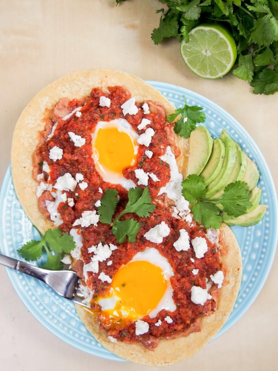 Huevos rancheros Huevos rancheros is such an easy breakfast/brunch or 'brinner' but so tasty with tortillas, eggs, beans and warm salsa. In less than 30mins!
