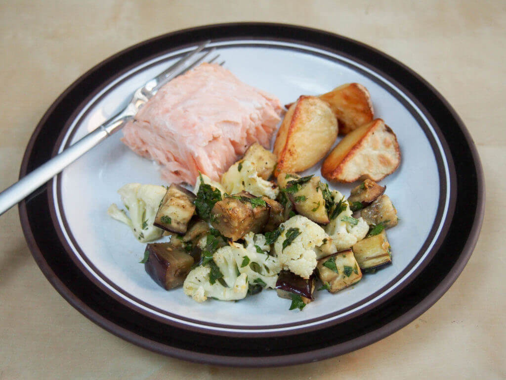 roasted cauliflower and eggplant salad served up