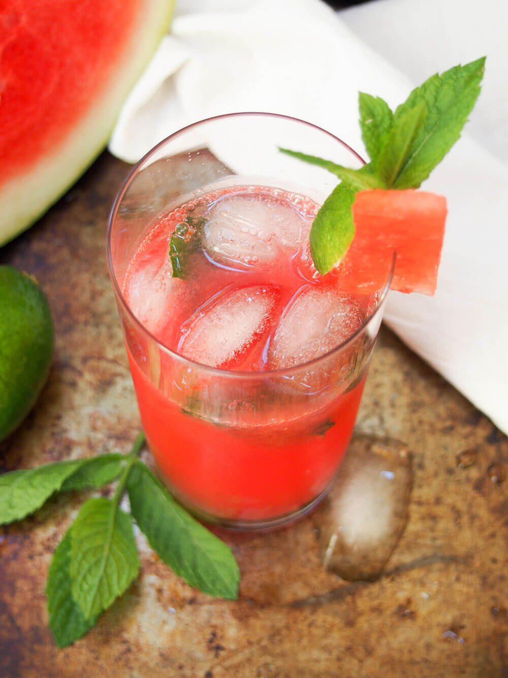 watermelon mojito glass from overhead
