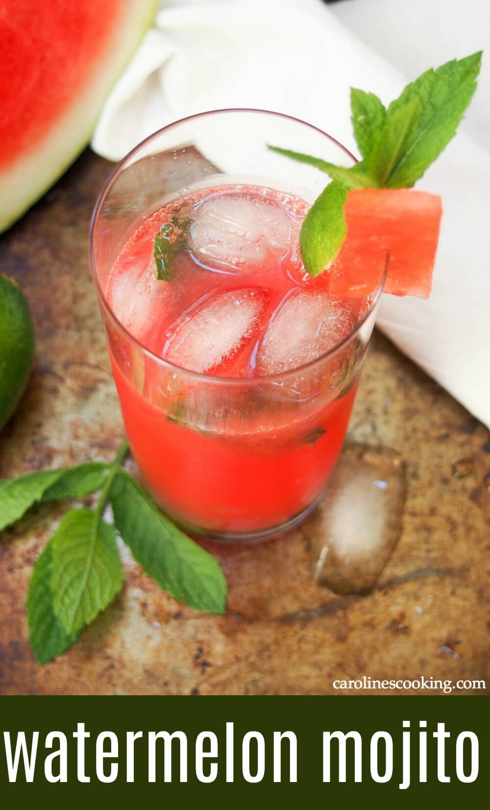 This watermelon mojito is a bright, colorful and gently fruity take on the classic Cuban cocktail. The flavors are light and refreshing - perfect for a summer's day! #watermelon #mojito #summercocktail