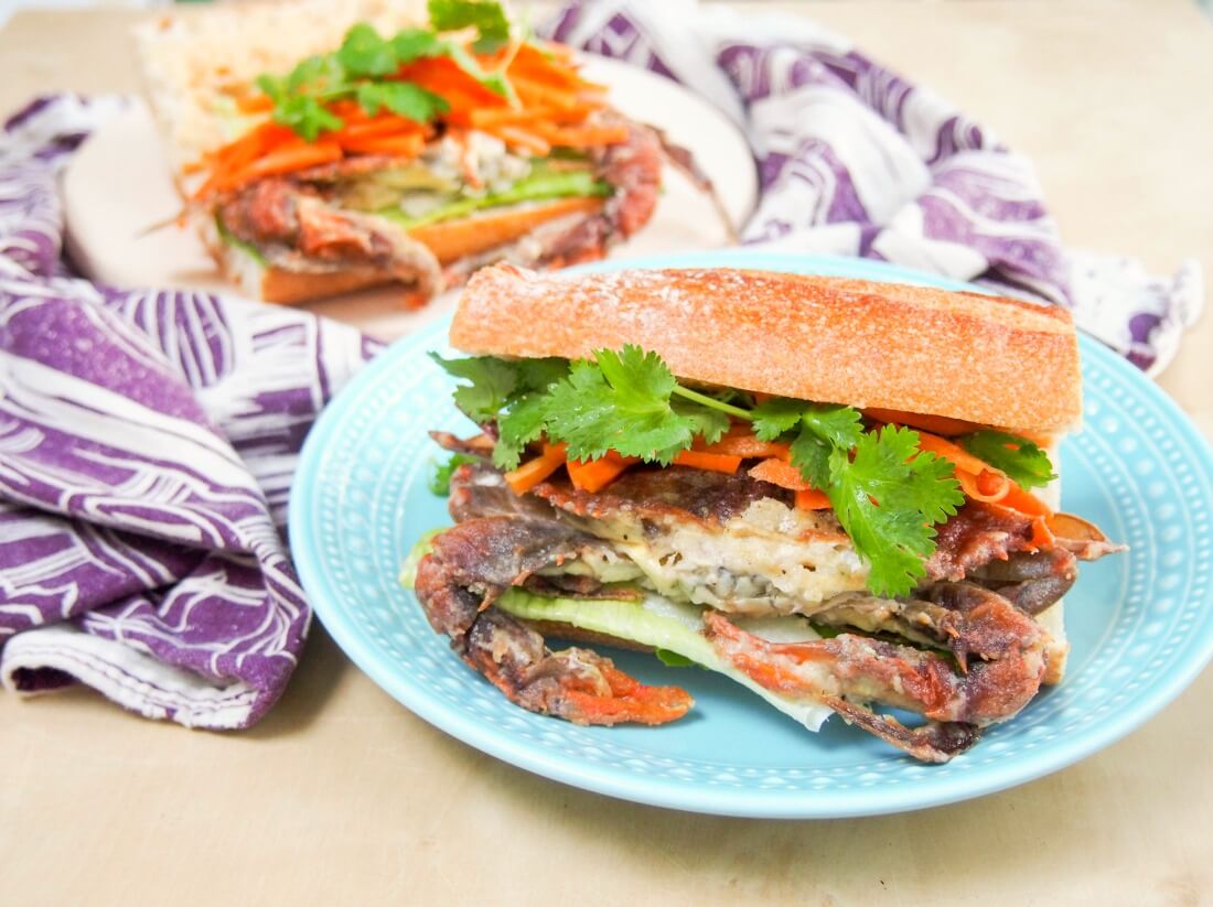 bahn mi-style soft shell crab sandwich