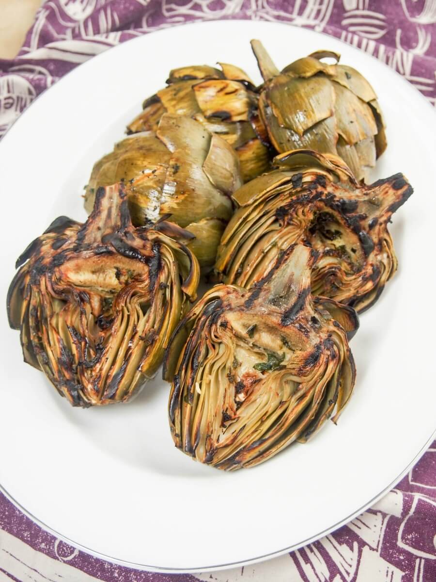 plate of grilled artichokes