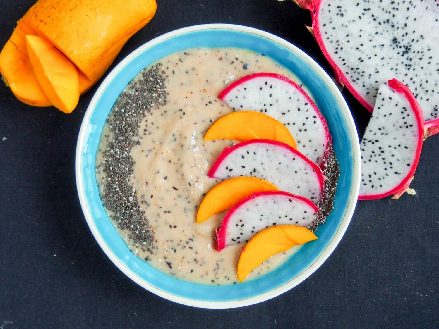 Mango and dragon fruit smoothie bowl