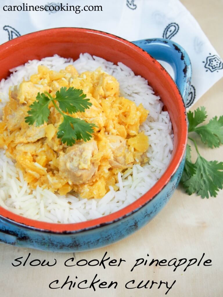 Slow cooker pineapple chicken curry - really easy to make, lots of flavor and you can adjust the heat to taste. A great easy midweek dinner