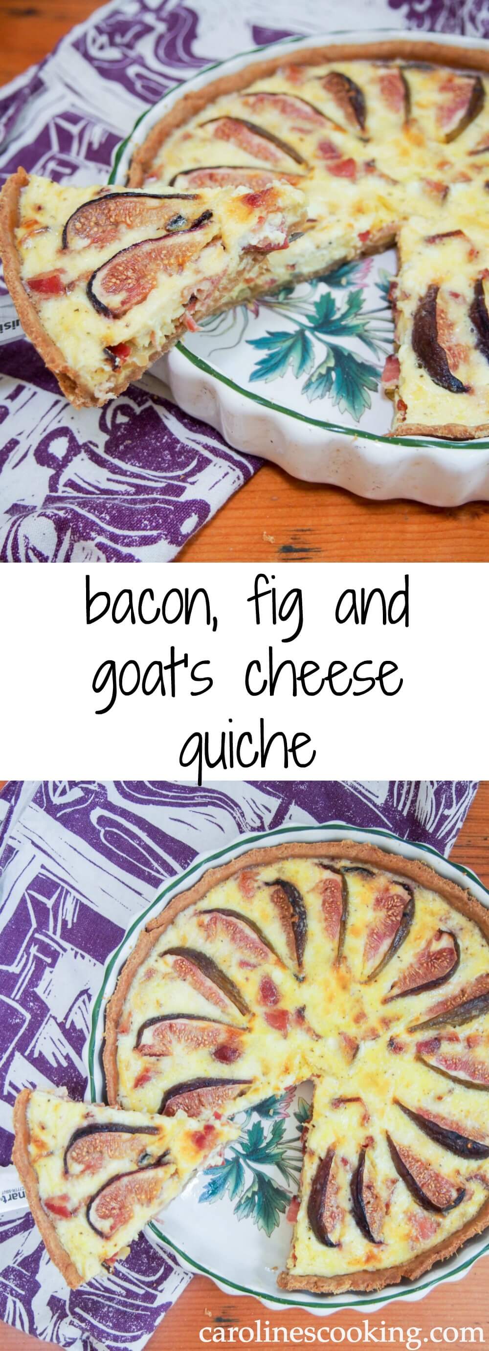 bacon, fig and goat's cheese quiche - a delicious combination of slightly salty bacon and sweet figs in a slightly tangy egg base with smooth goat's cheese mixed through.