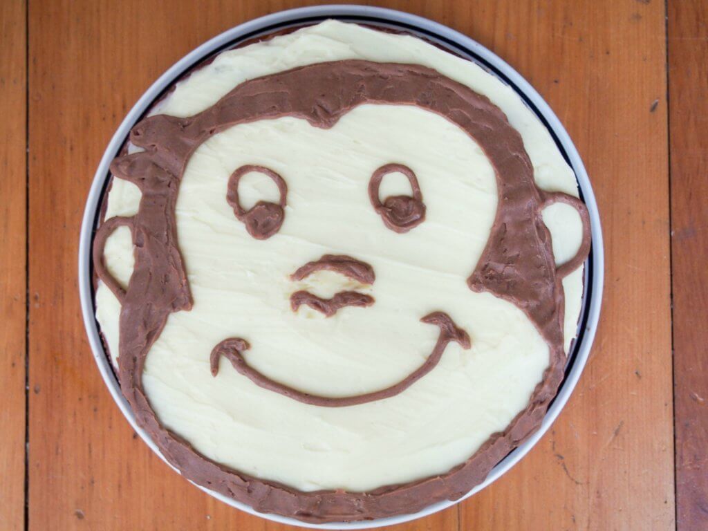 sour cream apple cake - Curious George frosting