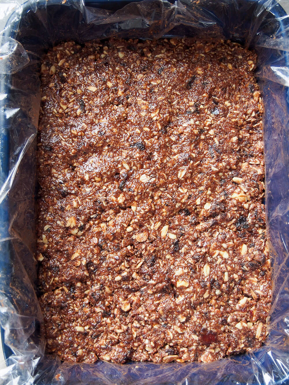 cling-lined dish with mixture in before chilling