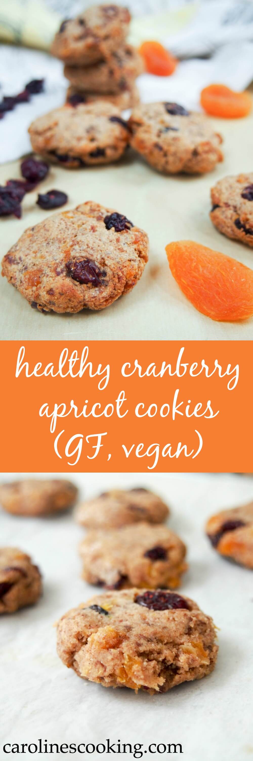 healthy cranberry apricot cookies - sweetened only with fruit, gluten free and vegan, these are some seriously healthy cookies but they're also incredibly tasty. Kid and adult approved, easy to make and easy to enjoy.