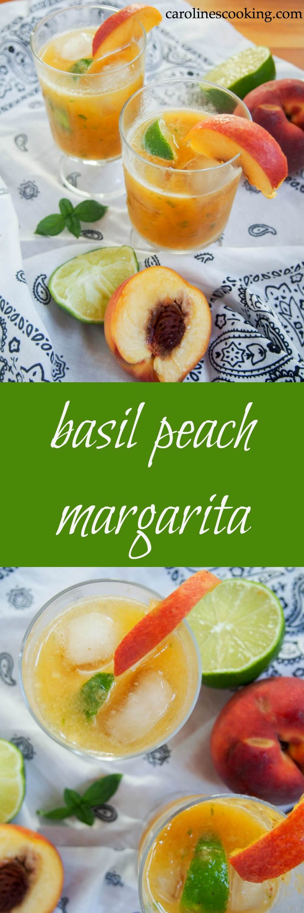 This basil peach margarita is deliciously fresh and fruity, easy to make and all too easy to enjoy. Perfect for taco Tuesday, parties or just because.