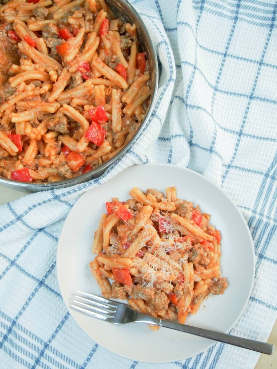 spicy sausage pasta skillet