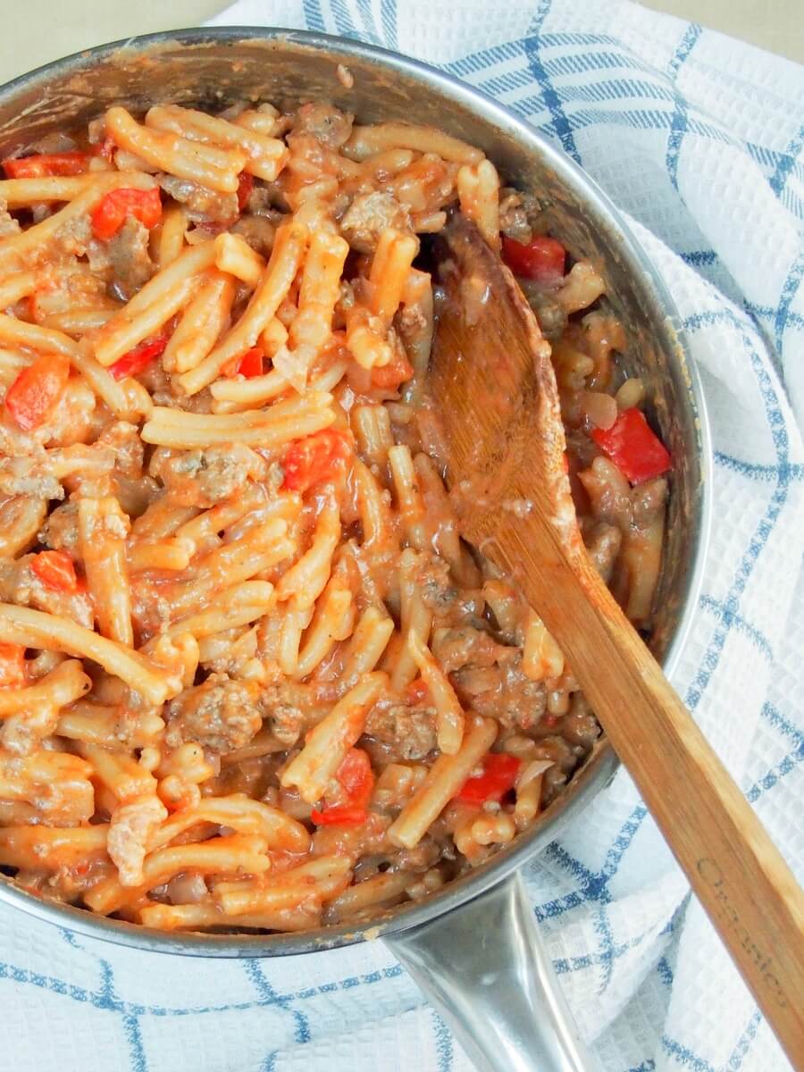 spicy sausage pasta skillet