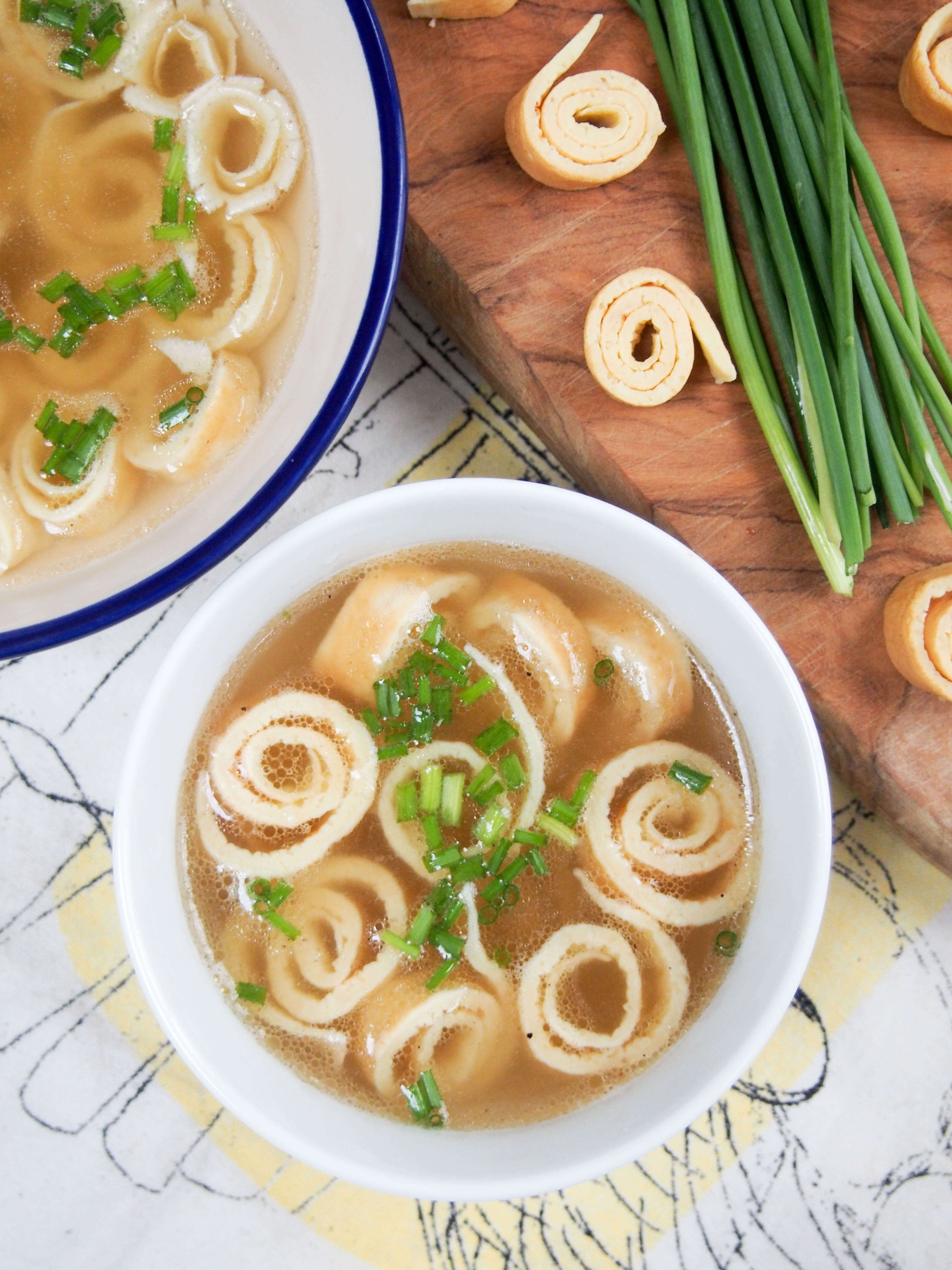 bowl of German pancake soup from above