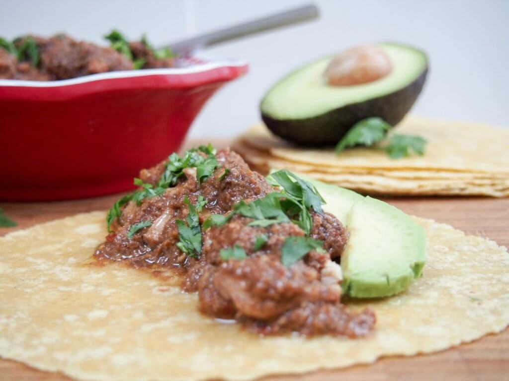 mole chicken on tortilla