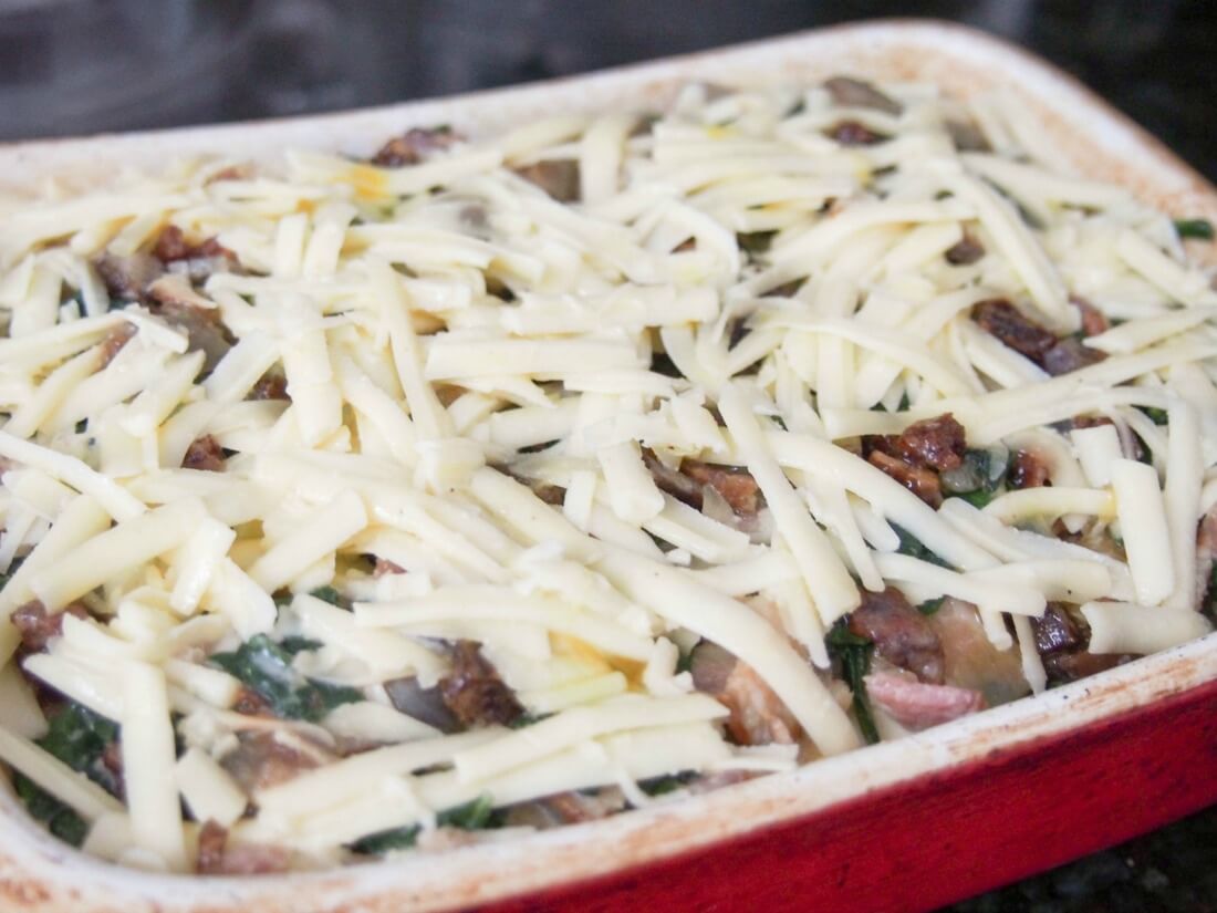 making breakfast strata with bacon and date