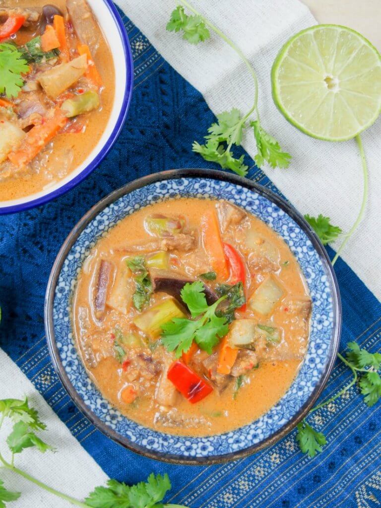 Vegetarian Thai red curry - an easy vegan curry from scratch that's full of veggies, creamy coconut and spicy flavor.