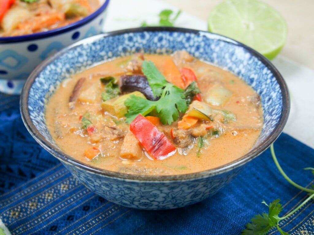 Vegetarian Thai red curry - an easy vegan curry from scratch that's full of veggies, creamy coconut and spicy flavor.