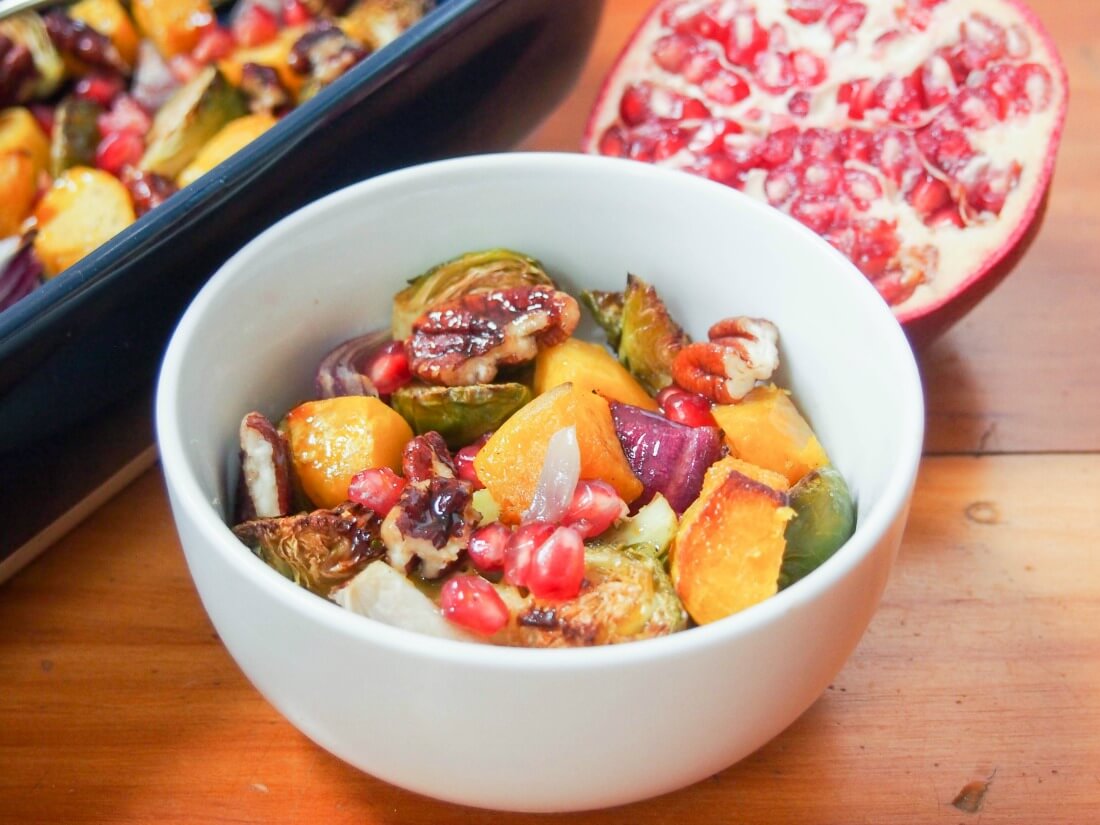 acorn squash and Brussel sprout side dish