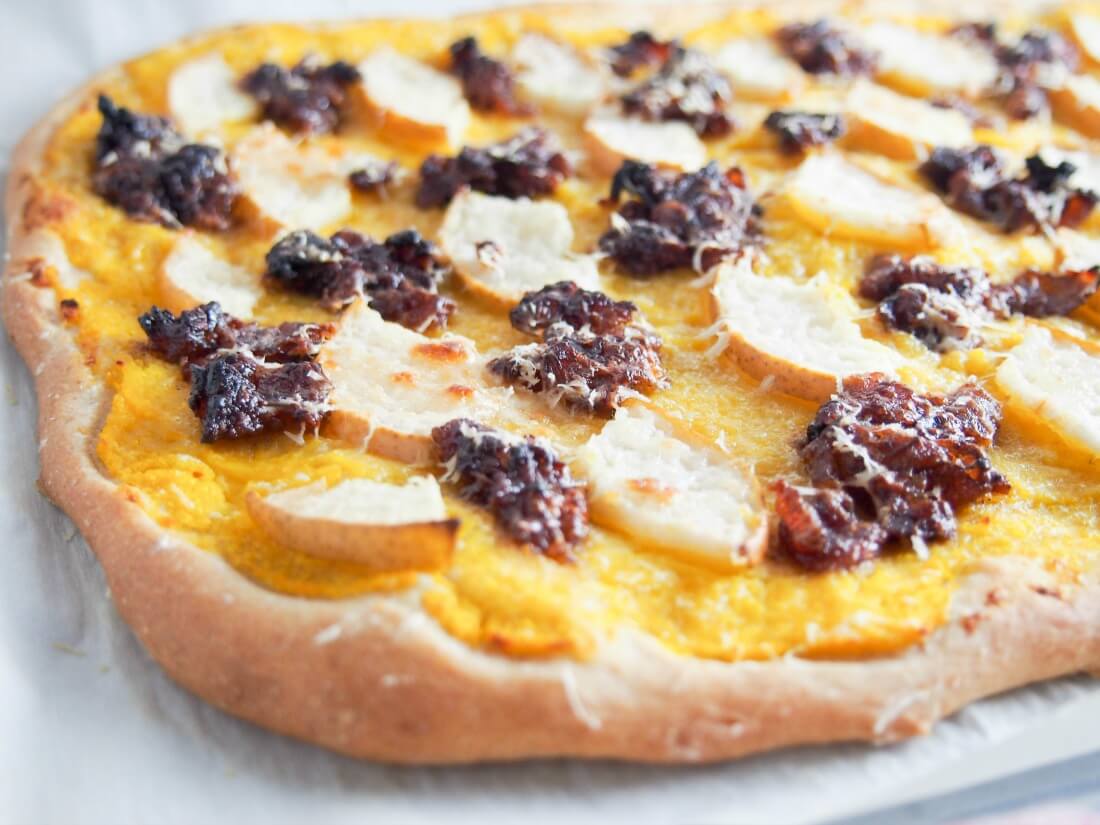 This bacon jam, pear and butternut squash pizza