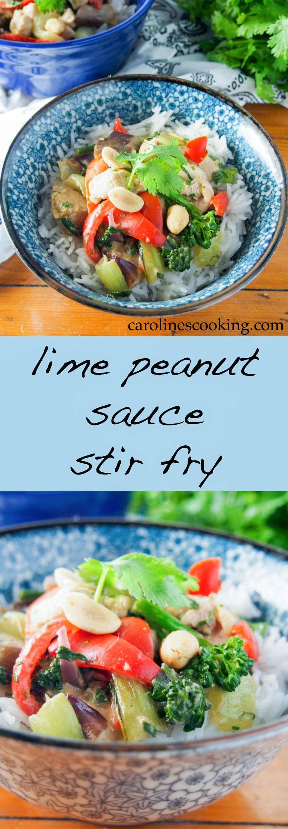 This lime peanut sauce stir fry combines a tasty, easy sauce with a quick stir fry - here with chicken & veg but mix it up! A delicious, quick & easy meal.