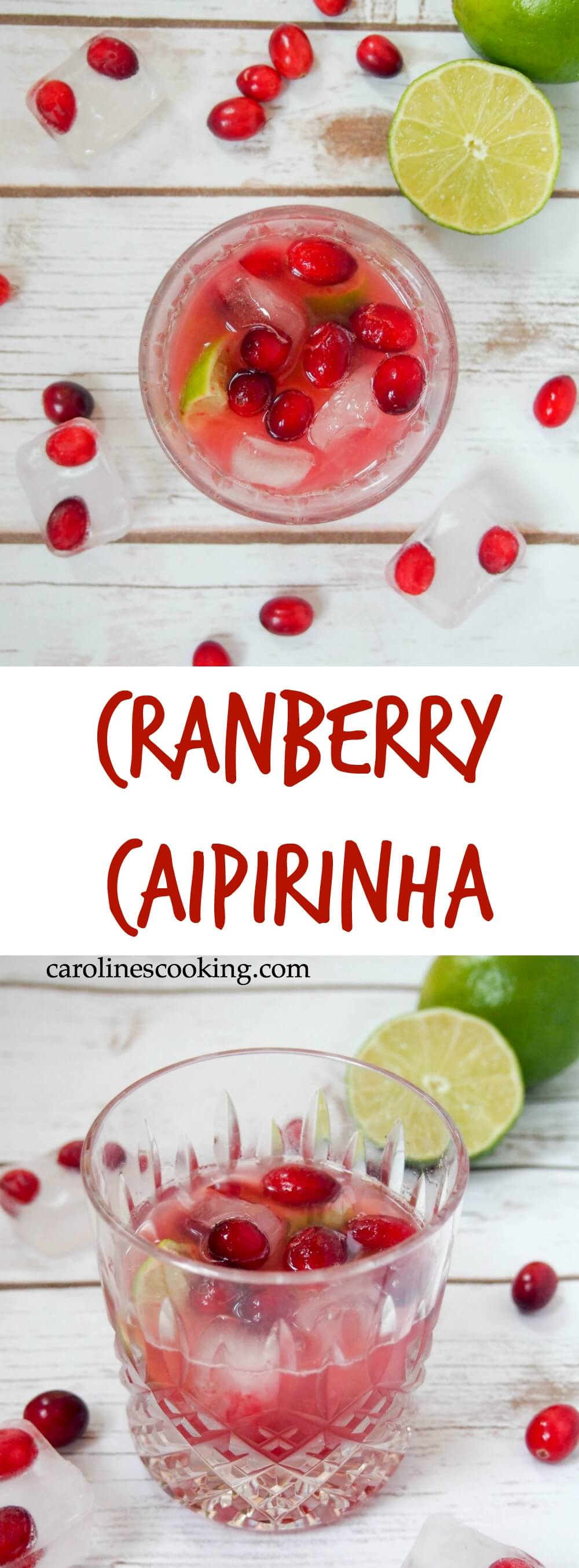 Make an already easy, delicious cocktail even more colorful and festive - this cranberry caipirinha is refreshing and the perfect drink to toast the Holidays.