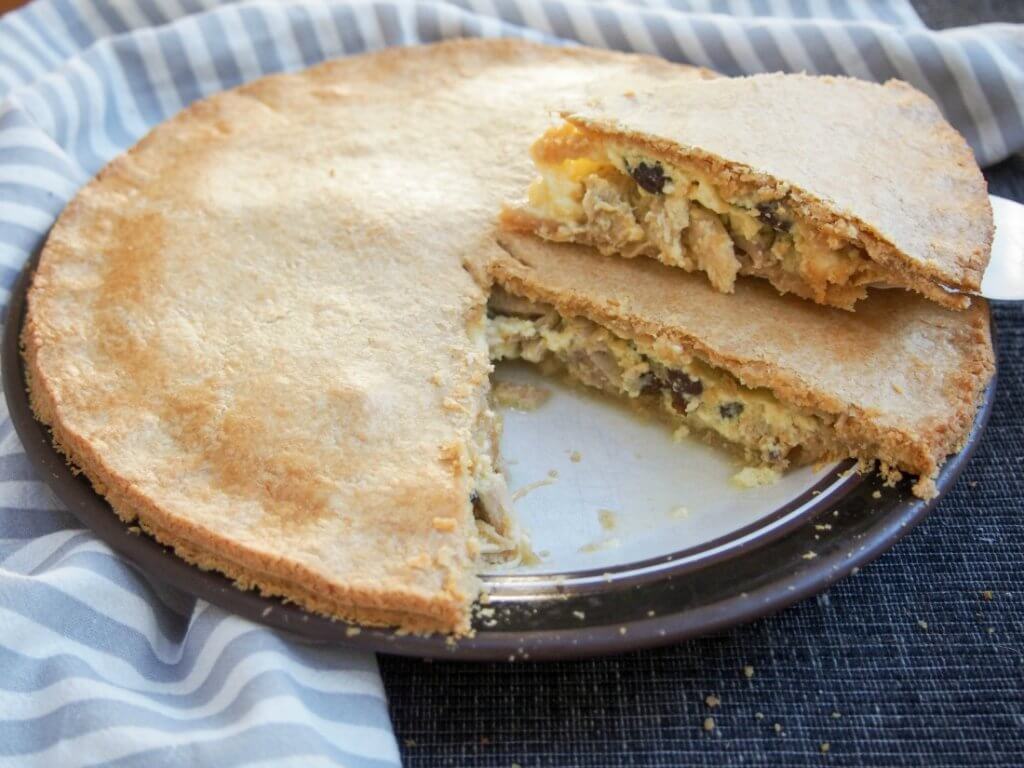'Australian pie' - leftover turkey pie with raisins and bechamel 'Australian pie' - leftover turkey pie with raisins and bechamel