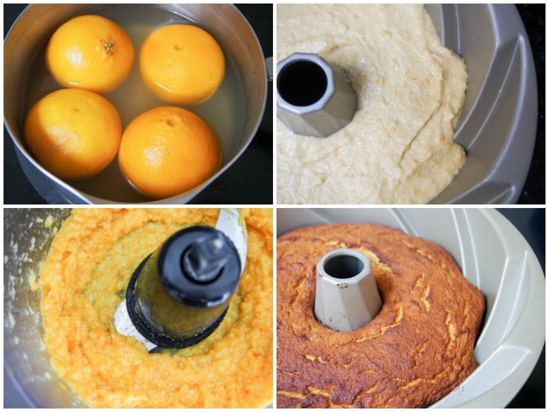 making Clementine cake with cranberry glaze (GF)