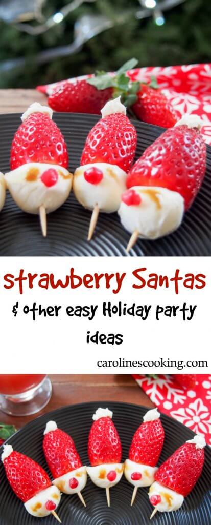 Strawberry Santas are an incredibly easy appetizer- see the video tutorial included to prove it! One of many easy Holiday party ideas + hosting tips.