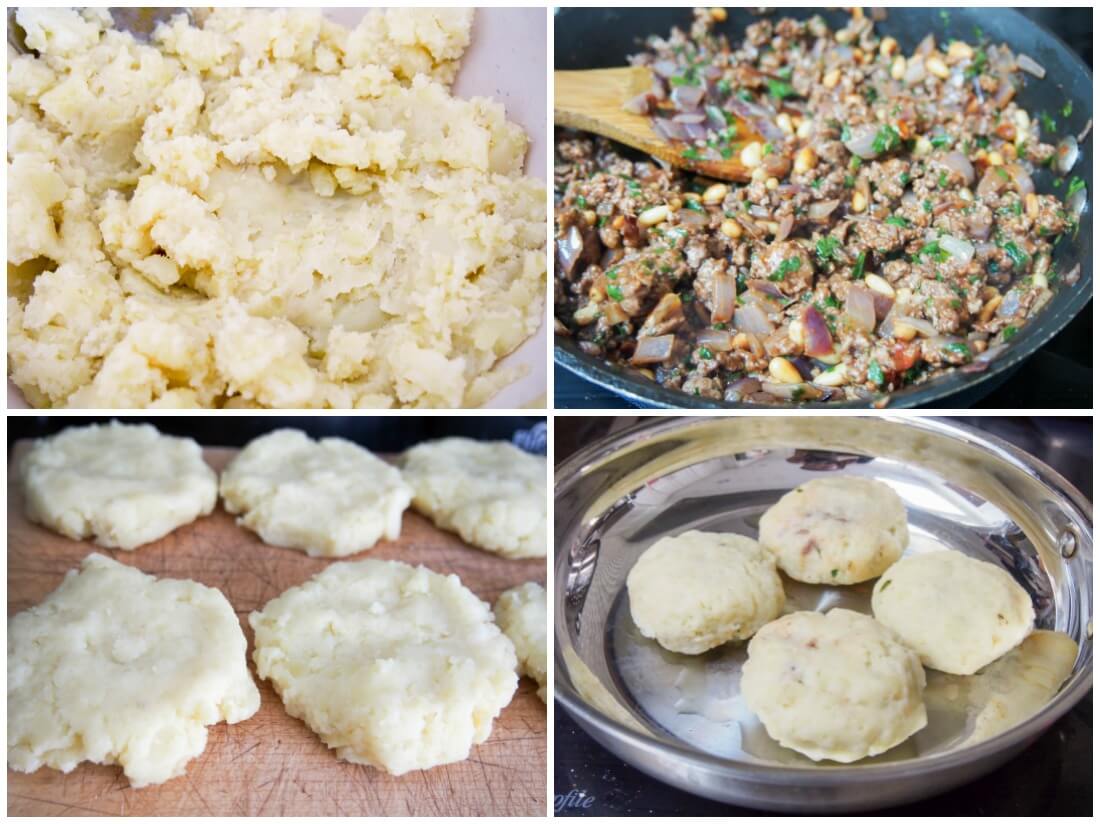 stages to make persian lamb stuffed potato cakes