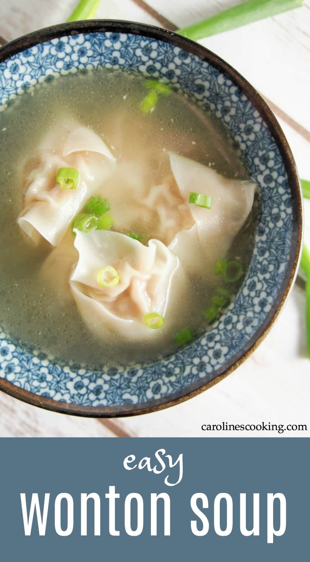 Wonton soup really is so much better when you make it yourself and this recipe is so easy. Plus make extra wonton to freeze for next time. Such comfort food! Great for lunch, helping you feel better when you have a cold or as an appetizer. #wonton #soup #chinesefood 