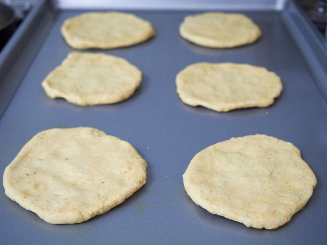 bread for Trinidadian doubles - chickpea curry on spiced flatbread