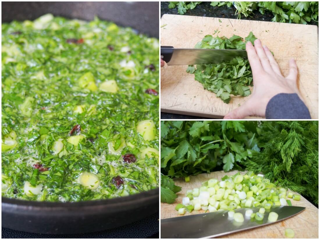 making Kuku sabzi - Persian herb frittata