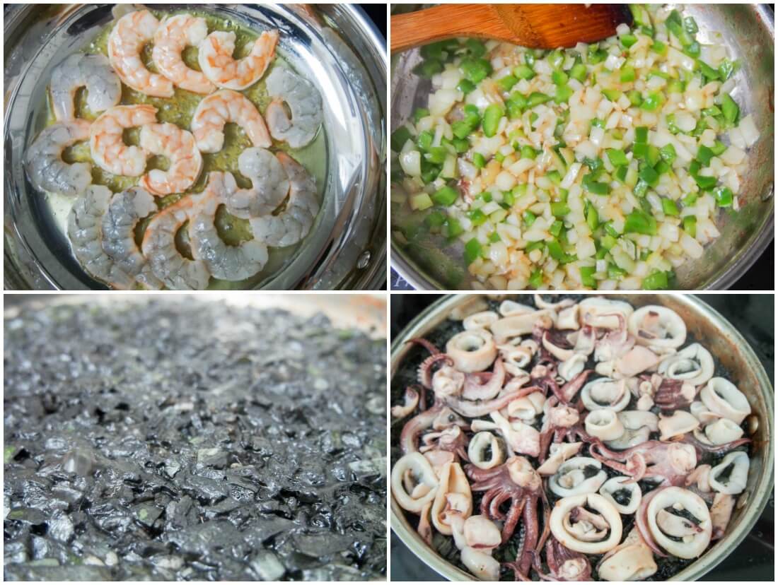 stages of making arroz negro