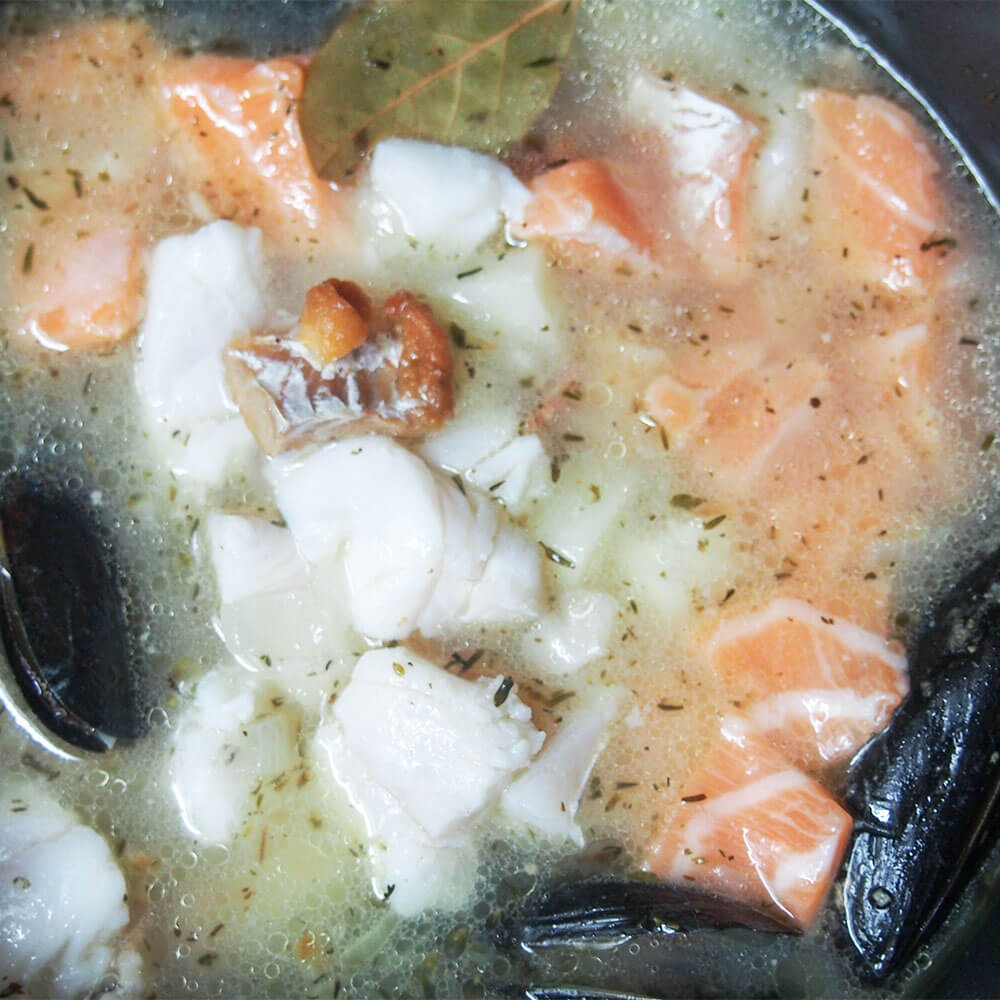 adding fish to soup base