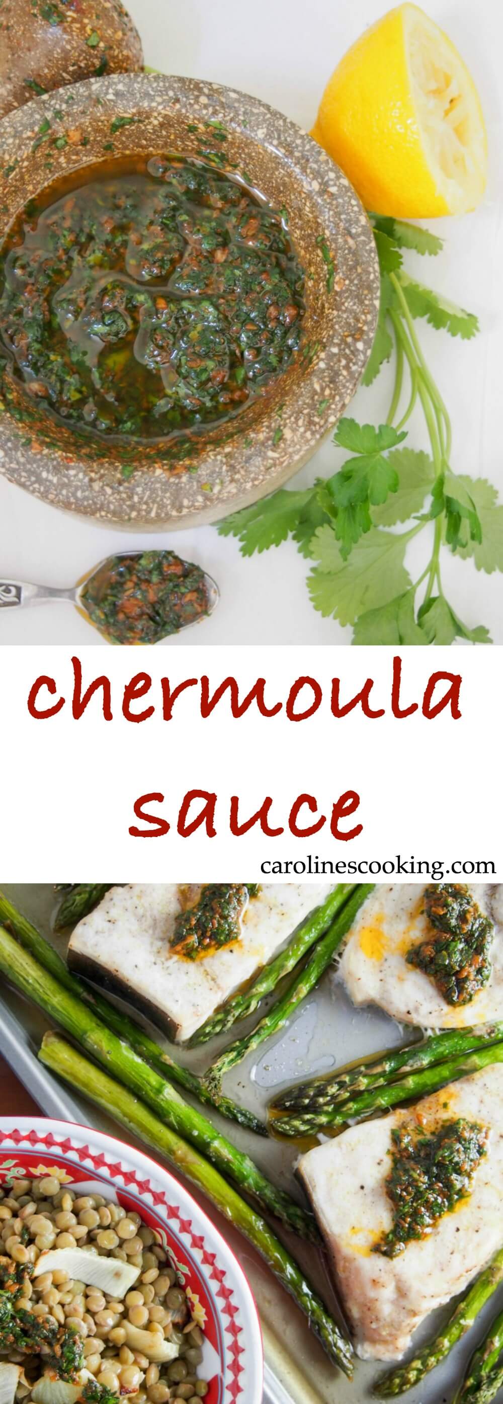 This chermoula sauce is easy to make and packs a delicious flavor punch - fresh herbs, cumin, garlic and olive oil, it's great with fish, veg & so much more. #sauce