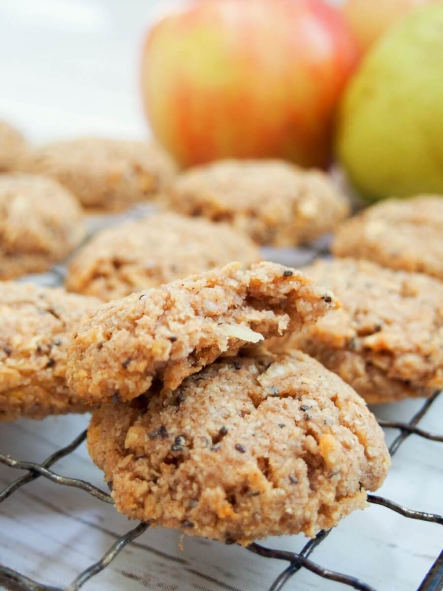 These healthy apple oatmeal cookies are easy to make & packed with good for you ingredients. Soft, flavorful, gluten free & vegan: so many reasons to enjoy! A great anytime snack, whether after school or even breakfast
