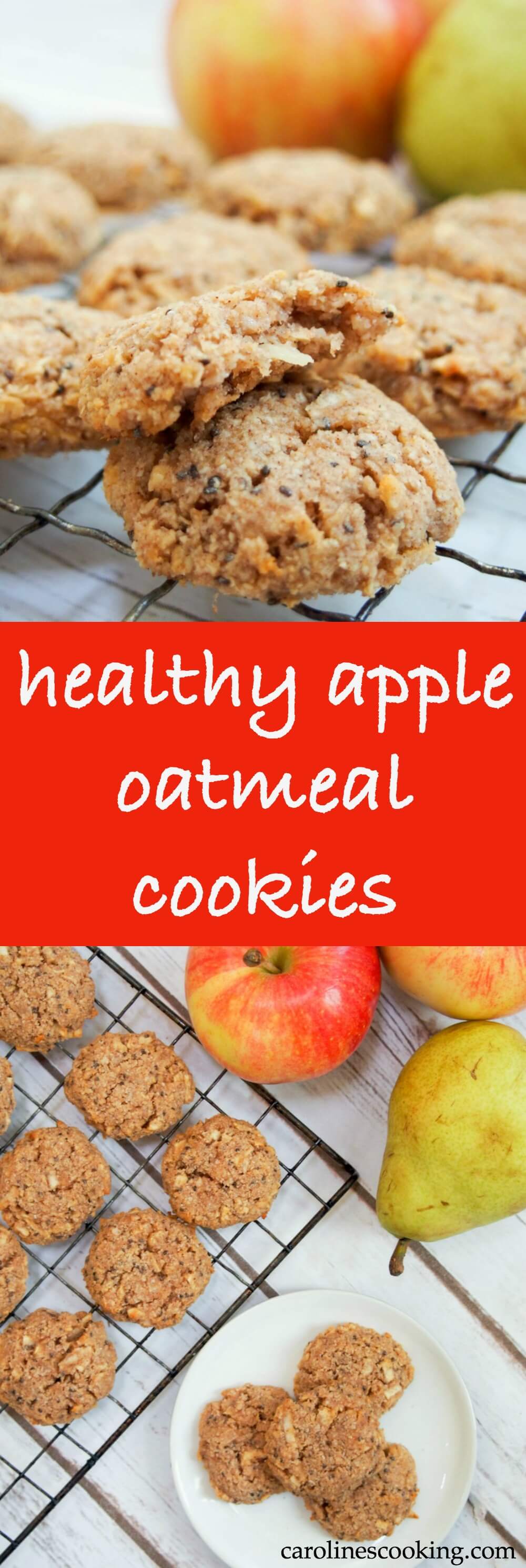 These healthy apple oatmeal cookies are easy to make & packed with good for you ingredients. Soft, flavorful, gluten free & vegan: so many reasons to enjoy! A great anytime snack, whether after school or even breakfast