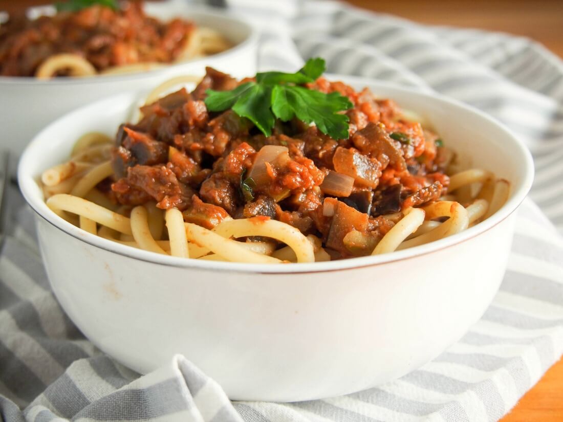 Leftover lamb pasta sauce with eggplant
