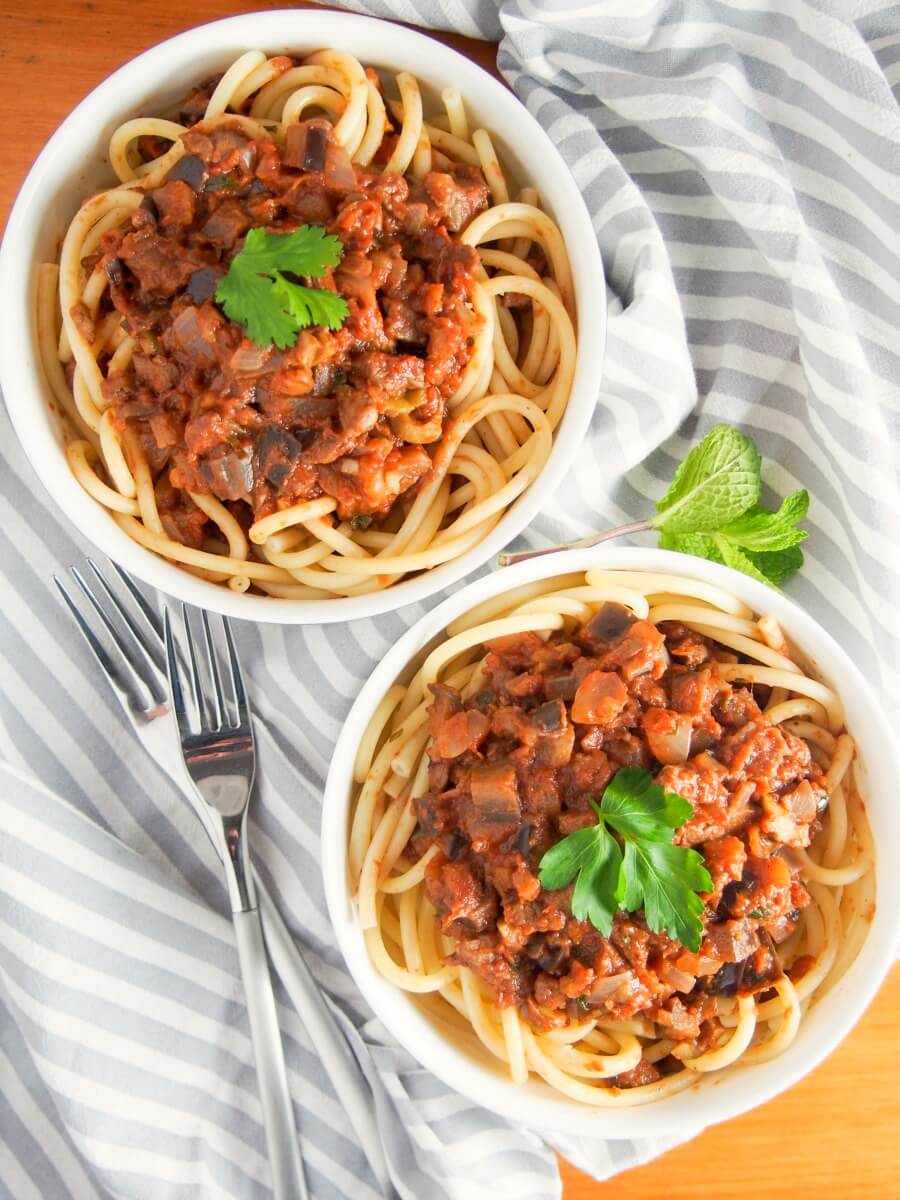 Leftover lamb pasta sauce with eggplant - a great way to give leftover roast lamb a new lease of life.