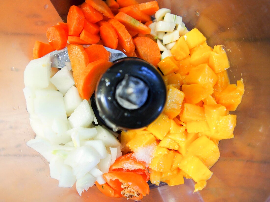 mango habanero sauce ingredients before blending diced ingredients in food processor before blending