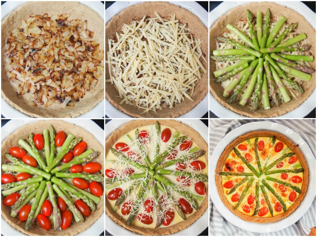 making tomato asparagus quiche