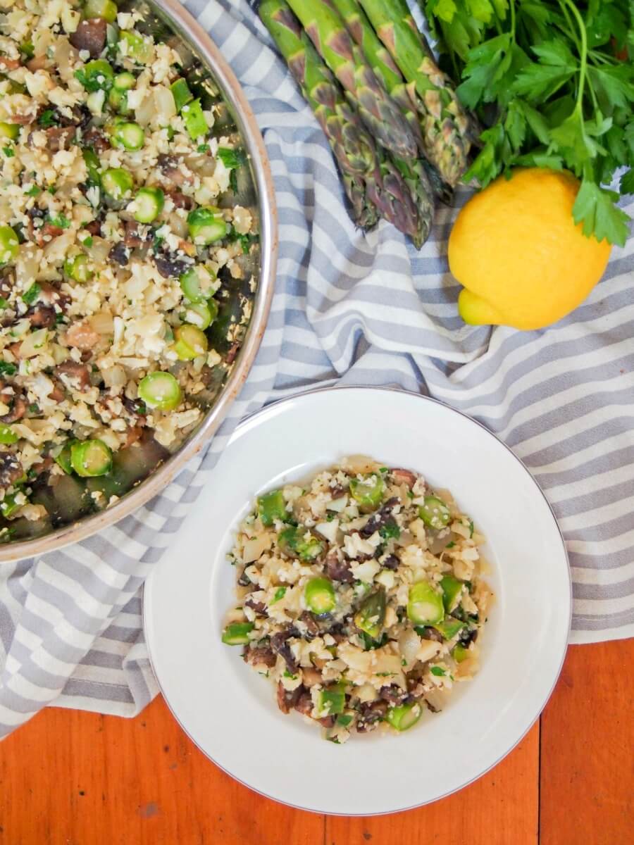 cauliflower risotto with mushroom and asparagus cauliflower rice with asparagus and mushrooms - a great quick, easy as well as vegan, low carb meal
