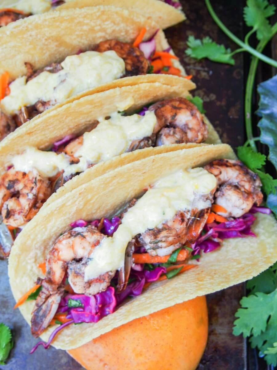 Jerk spiced shrimp tacos