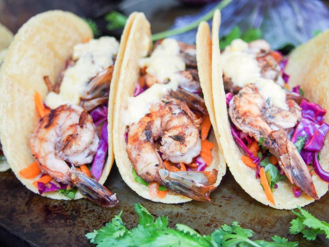 Jerk spiced shrimp tacos